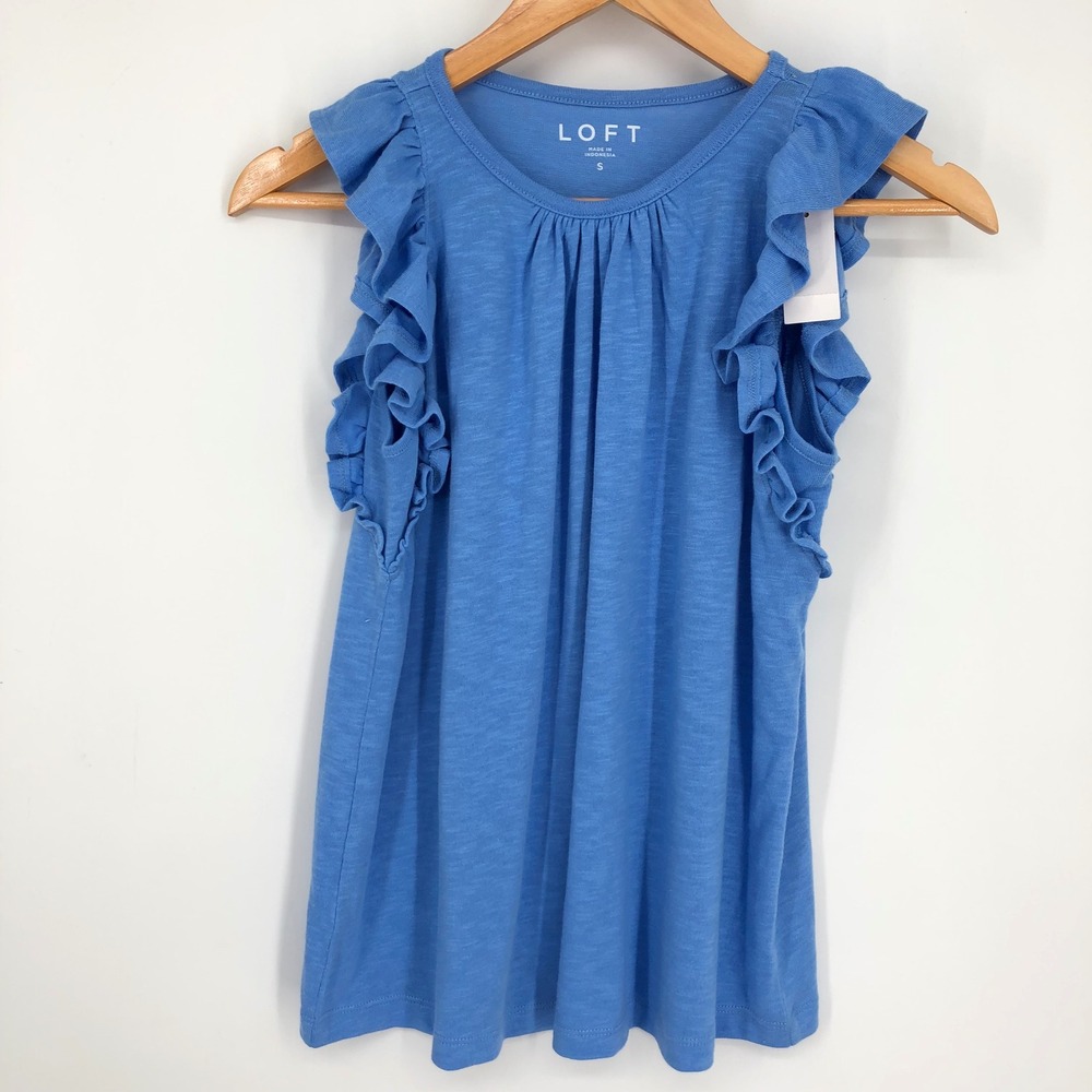 Loft Womens Ruffle Top‎ Size Small Sky Blue Sleeveless Pleated New NWT